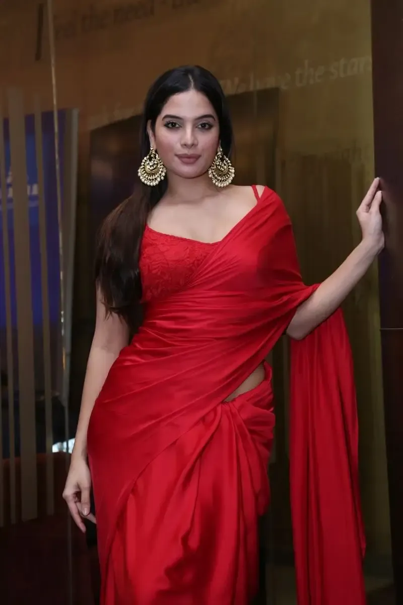 Tollywood Actress Tanya Hope in Red Saree at Weapon Movie Press Meet